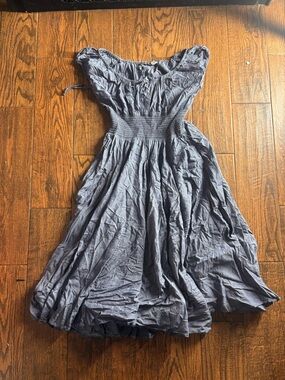 Chelsea & Theodore Slate Blue Smocked Midi Dress